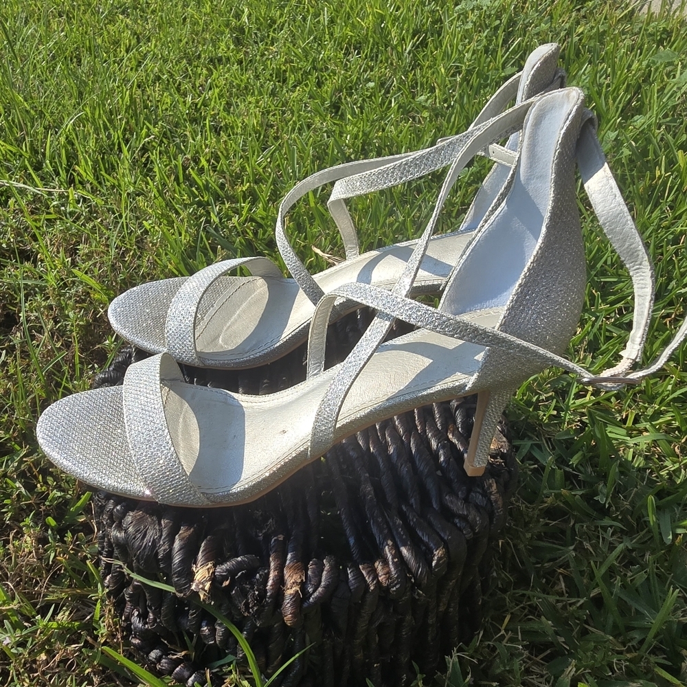 Silver Glitter Strappy Women's Sandals